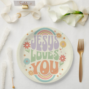 Retro Pastel “Jesus Loves You” Christian Design – Paper Plate
