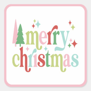 Retro Pastel Merry Christmas  Square Sticker