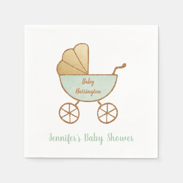 Retro Pastel Mint Green Carriage Baby Shower Napkin (Front)