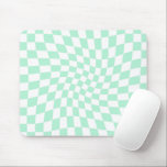 Retro Pastel Mint Green Checks Warped Checkerboard Mouse Mat<br><div class="desc">Perfect warped checkered design. Modern warped checkers. This nice retro psychedelic design takes you to the wonderland. Warped checks in pastel colors. Twirl and swirl,  twist checks,  checkered pattern</div>