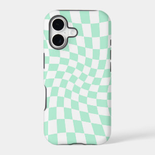 Retro Pastel Mint Green Checks Warped Chequerboard
