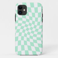 Retro Pastel Mint Green Checks Warped Chequerboard