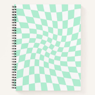 Retro Pastel Mint Green Checks Warped Chequered Notebook