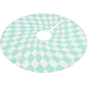 Retro Pastel Mint Warped Checks Chequered Dorm Brushed Polyester Tree Skirt