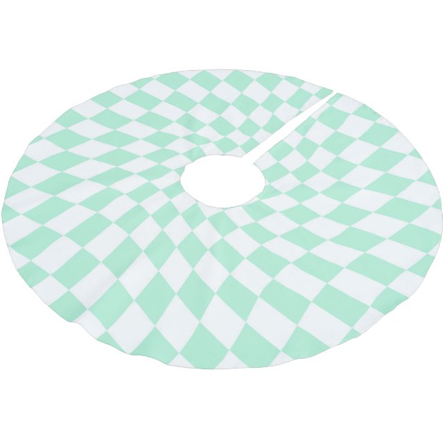 Retro Pastel Mint Warped Checks Chequered Dorm    Brushed Polyester Tree Skirt (Angled)