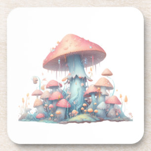 Retro pastel mushrooms design with soft colours 02 coaster