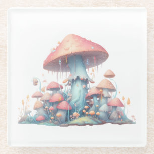 Retro pastel mushrooms design with soft colours 02 glass coaster