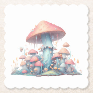 Retro pastel mushrooms design with soft colours 02 paper coaster