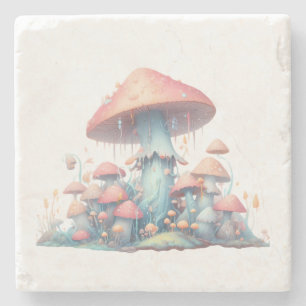 Retro pastel mushrooms design with soft colours 02 stone coaster