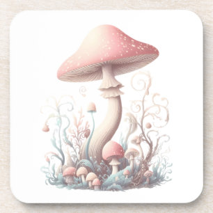 Retro pastel mushrooms design with soft colours 03 coaster