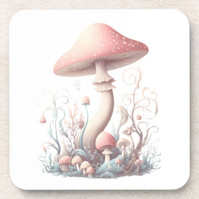 Retro pastel mushrooms design with soft colours 03 coaster (Front)