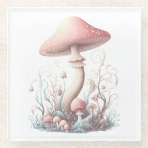 Retro pastel mushrooms design with soft colours 03 glass coaster