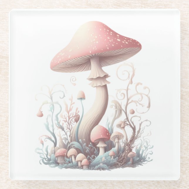 Retro pastel mushrooms design with soft colours 03 glass coaster (Front)