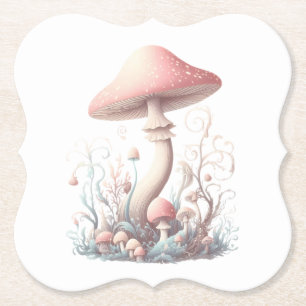 Retro pastel mushrooms design with soft colours 03 paper coaster