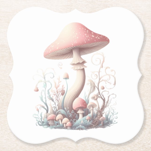 Retro pastel mushrooms design with soft colours 03 paper coaster (Front)
