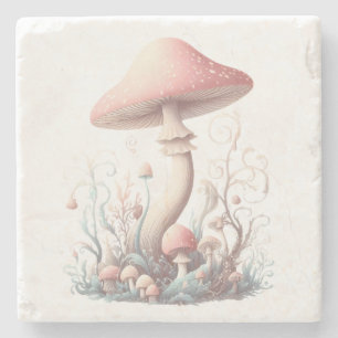 Retro pastel mushrooms design with soft colours 03 stone coaster