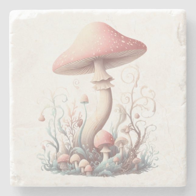 Retro pastel mushrooms design with soft colours 03 stone coaster (Front)