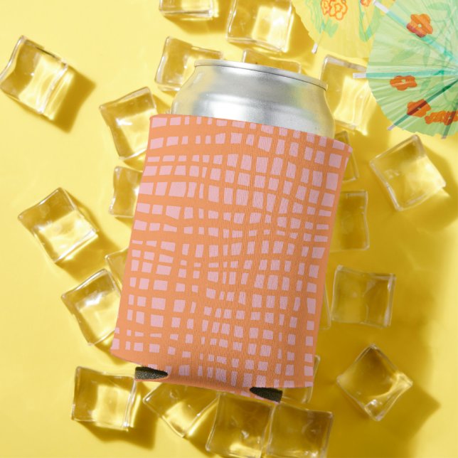 Retro pastel orange and pink grid pattern can cooler (In Situ Summer)