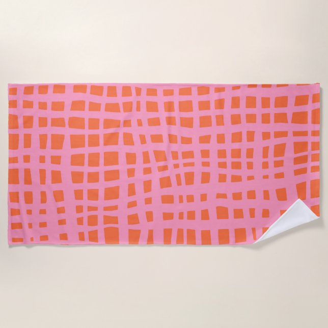 Retro pastel orange pink pattern beach towel (Front)