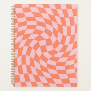 Retro Pastel Peach Checks Warped Chequerboard   Planner