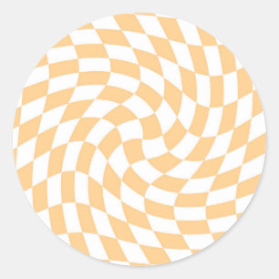 Retro Pastel Peach Warped Checks Chequered Classic Round Sticker