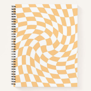 Retro Pastel Peach Warped Checks Chequered Notebook
