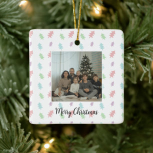 Retro Pastel Pine Tree Photo Christmas Ornament