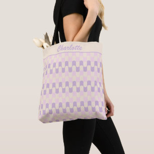 Retro Pastel Pink and Purple Pattern Personalised Tote Bag