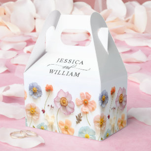 Retro Pastel Pink Bohemian Wildflower Wedding Favour Box