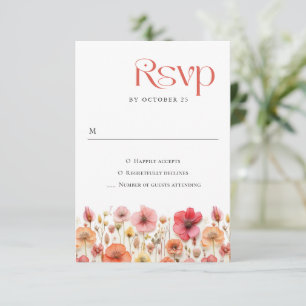 Retro Pastel Pink Boho Wild Flowers Wedding RSVP Card
