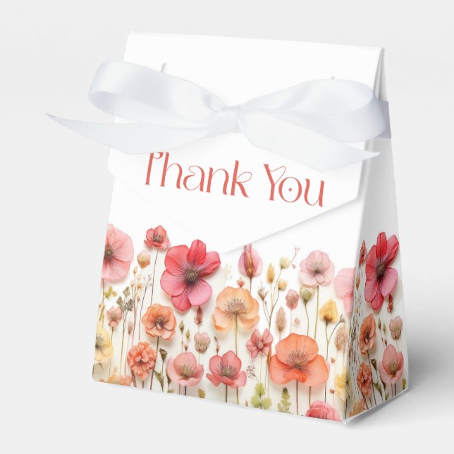 Retro Pastel Pink Boho Wildflower Bridal Shower Favour Box (Front Side)