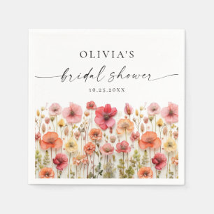 Retro Pastel Pink Boho Wildflower Bridal Shower Napkin