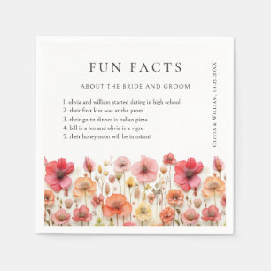 Retro Pastel Pink Boho Wildflower Fun Fact Wedding Napkin
