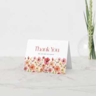 Retro Pastel Pink Boho Wildflower Thank You