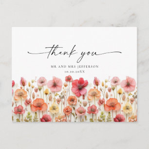 Retro Pastel Pink Boho Wildflower Thank You Postcard