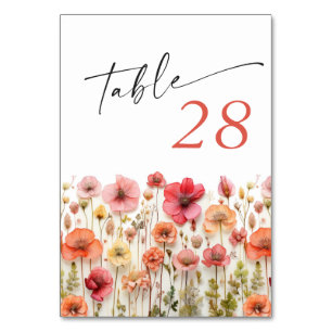 Retro Pastel Pink Boho Wildflower Wedding Details Table Number
