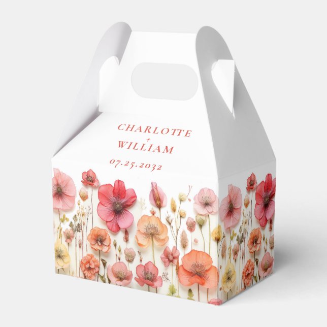 Retro Pastel Pink Boho Wildflower Wedding Favour Box (Front Side)