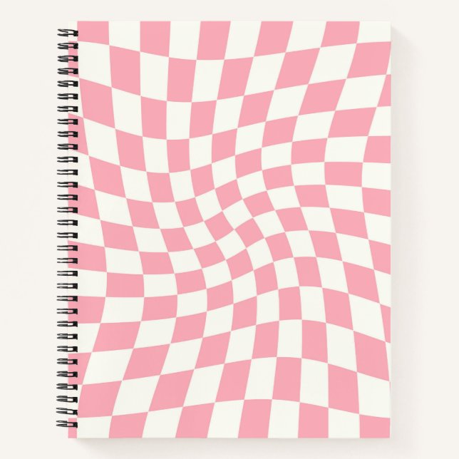 Retro Pastel Pink Checks Warped Chequered  Notebook (Front)