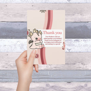 Retro Pastel Pink Cute Baby Dragon Thank You Card