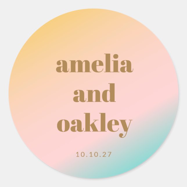 Retro Pastel Pink Gradient Unique Wedding Custom Classic Round Sticker (Front)