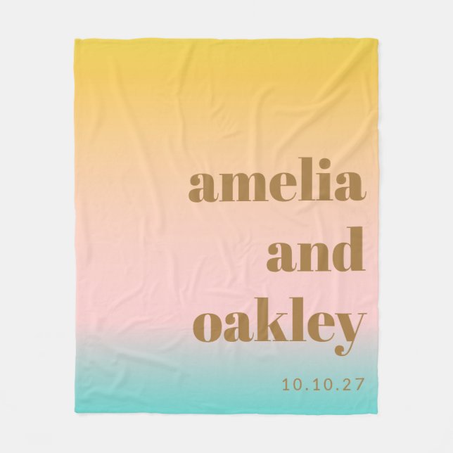 Retro Pastel Pink Gradient Unique Wedding Custom Fleece Blanket (Front)