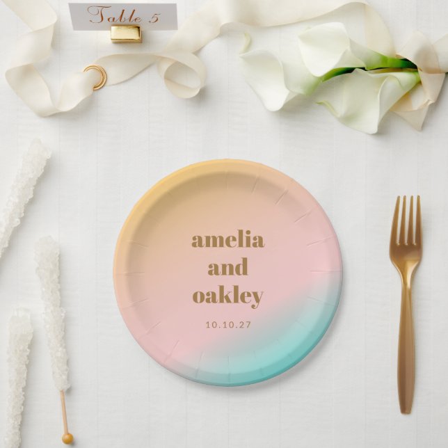 Retro Pastel Pink Gradient Unique Wedding Custom Paper Plate (Wedding)