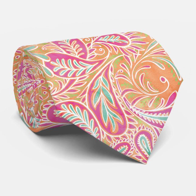 Retro Pastel Pink Paisley Pattern Tie (Rolled)