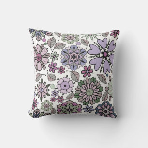 Retro Pastel Pink Purple Floral Seamless Pattern Cushion