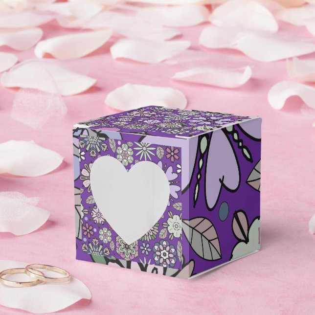 Retro Pastel Pink Purple Floral Seamless Pattern Favour Box (Wedding)