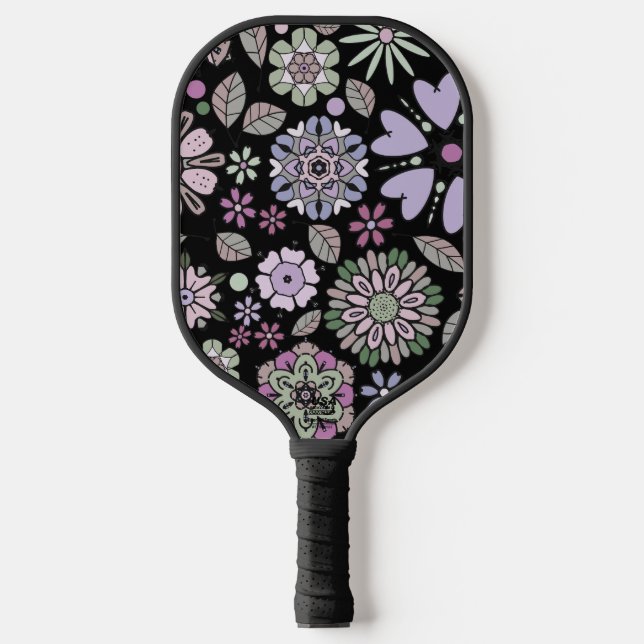 Retro Pastel Pink Purple Floral Seamless Pattern Pickleball Paddle (Front)