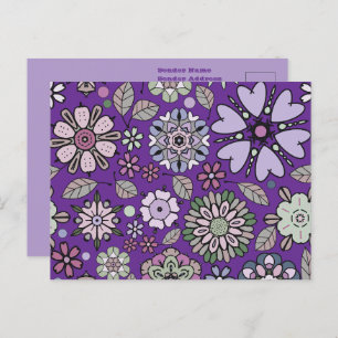 Retro Pastel Pink Purple Floral Seamless Pattern Postcard