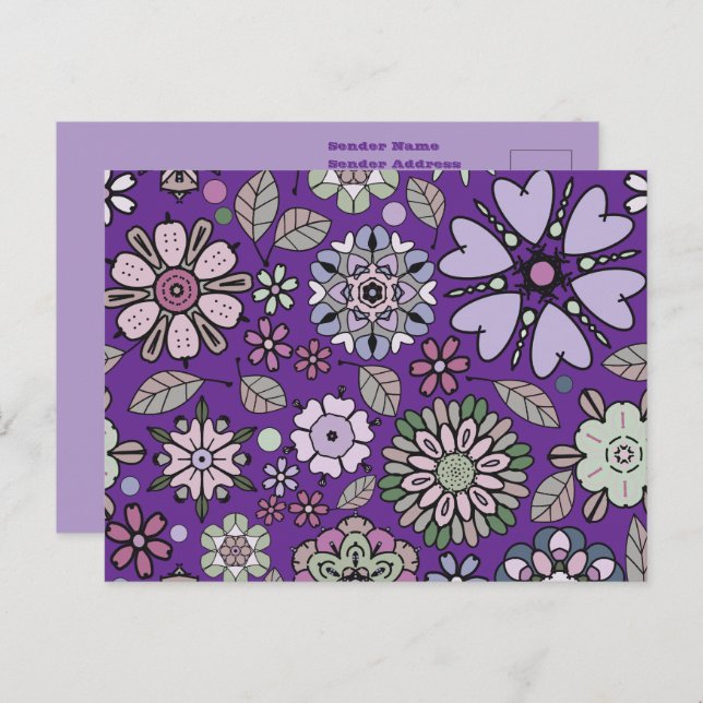 Retro Pastel Pink Purple Floral Seamless Pattern Postcard (Front/Back)