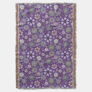 Retro Pastel Pink Purple Floral Seamless Pattern Throw Blanket