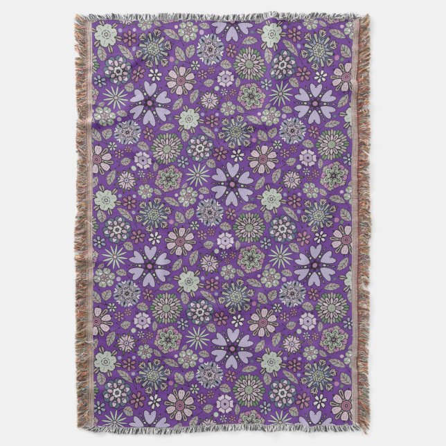 Retro Pastel Pink Purple Floral Seamless Pattern Throw Blanket (Front Vertical)